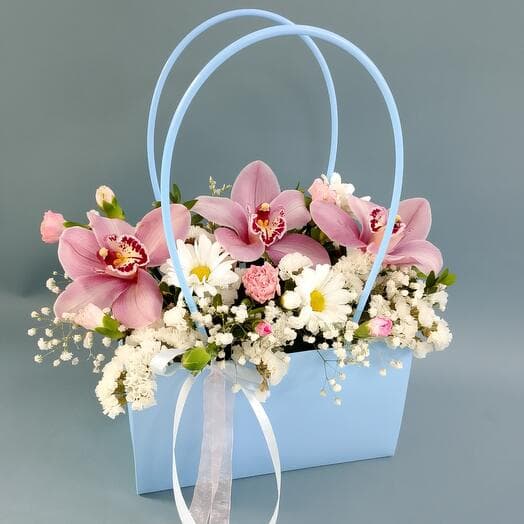 The composition "Orchid" in a blue purse
