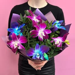 Author's bouquet of bright orchids with a dendrobium with pistachio greens #0
