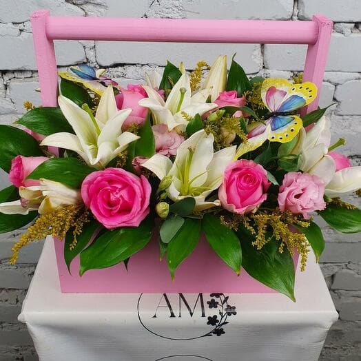 Composition with lilies of butterflower butterflies