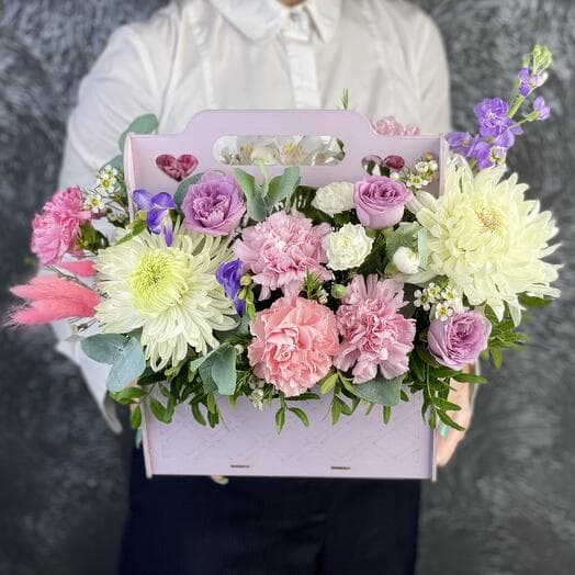 Chrysanthemums in the box from the bottom of the heart