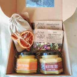 Подарочный набор "Выздоравливай"  травяным чаем, мёдом, смесью для глинтвейна0