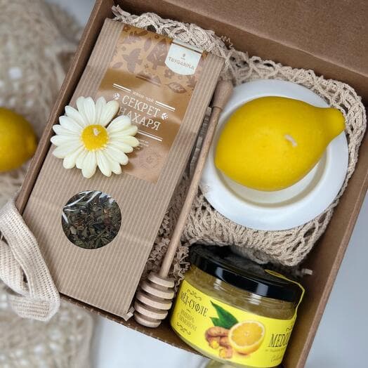 Подарочный набор с чаем, медом и авоськой «на здоровье»
