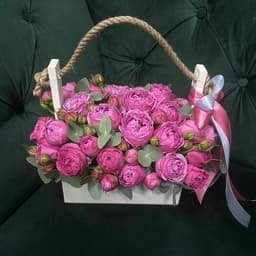 Pionovid roses of mysty Babble in a wooden box0