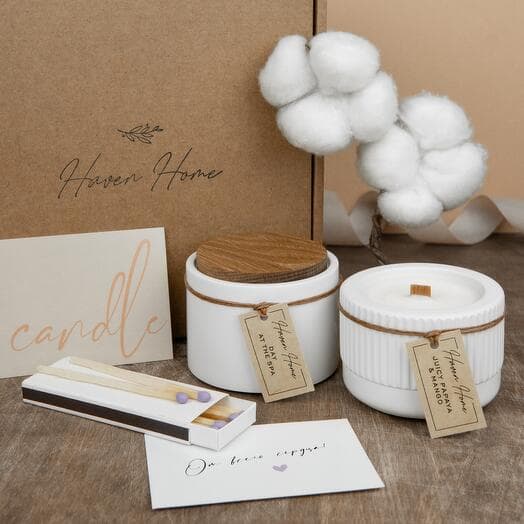 Gift set of handmade candles in gypsum ceramics for family day