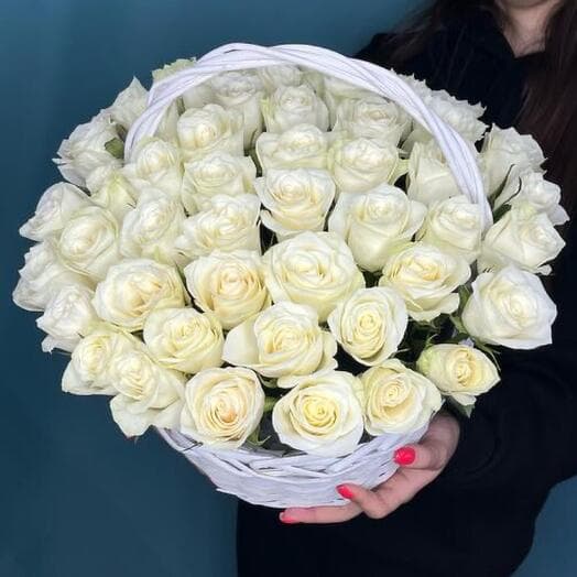 51 white rose basket