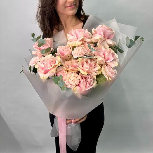 ВАУ😍Акция!Букет из нежных французских роз и диантусов