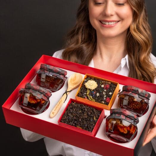Tea gift set of jam with cones "I inspire a miracle" for women and men with video postcard / sweet boxing
