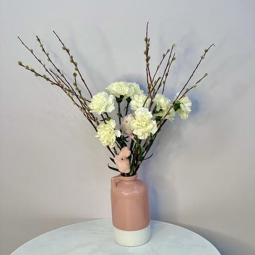 Palm interior composition with a vase