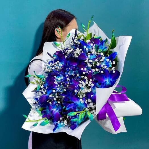 Bouquet of space orchids with gypsophila. Author's bouquet 301. Leora Flowers House of Floral Fashion