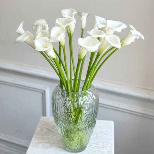 White Calles in a textured vase