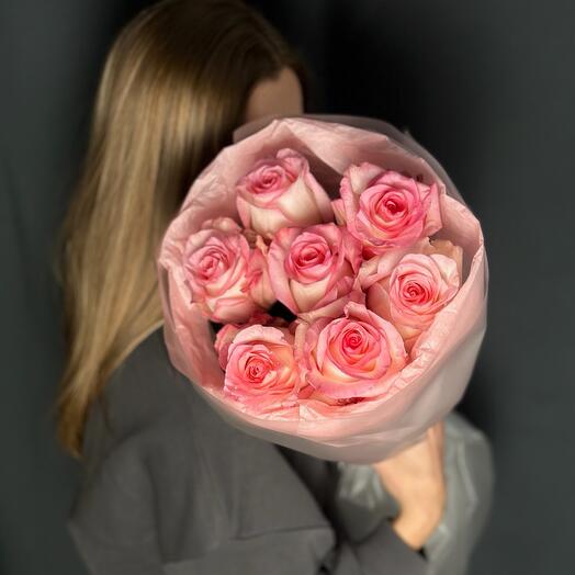 Mono bouquet of pink roses (7pcs)