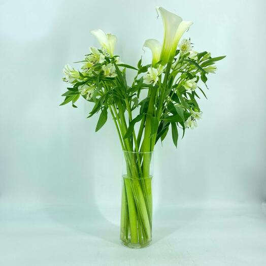 Bouquet of flowers of white calf and alstromeria