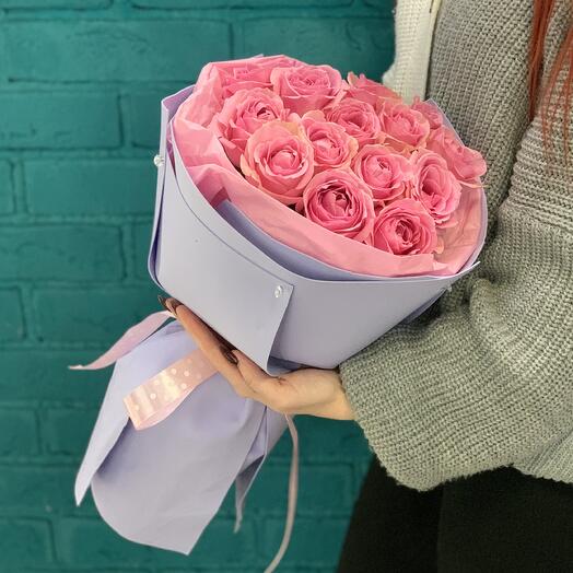 Букет из 15 розовых роз 40 см