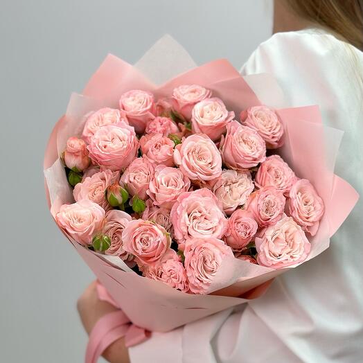 Bouquet of bush pionoid pink roses 9pcs art. 036