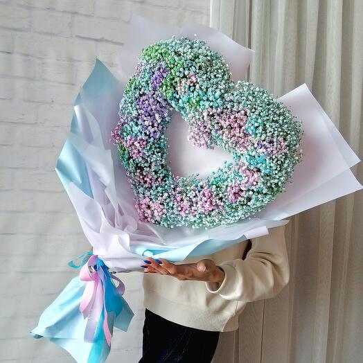 The bouquet "💓 I love her !!! 💗". Bouquet with rainbow gypsophila. February 14. Love Day. March 8