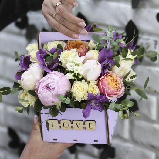 Bouquet of flowers in the box "Love"