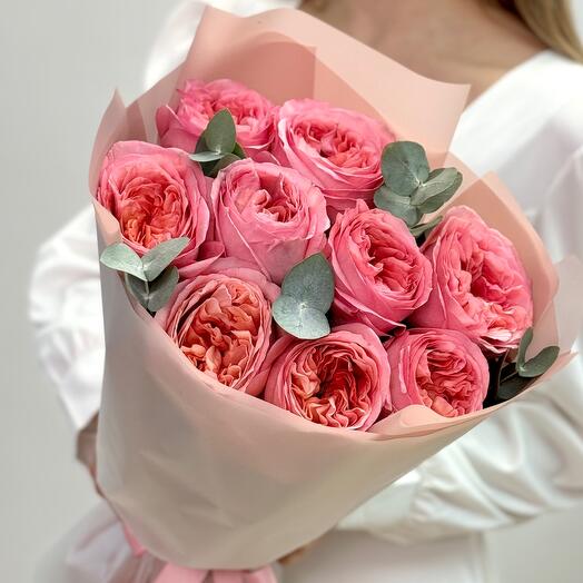 Букет розы пионовидных и эвкалипта «Я+Ты» Арт. 021