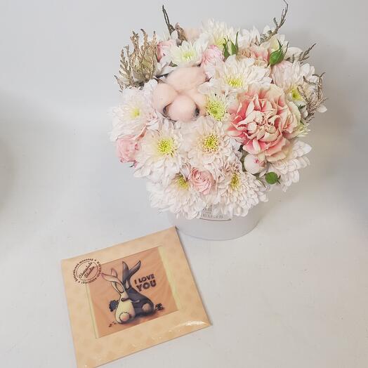 Подарочный набор "I Love you", коробка с цветами и шоколадная открытка