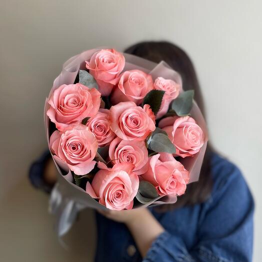 Коралловые розочки с эвкалиптом 11шт