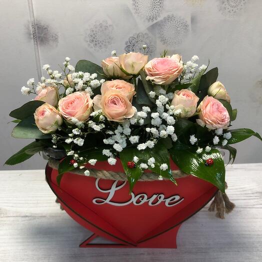 Heart with pionoid roses