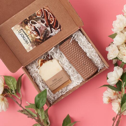 Набор свеча и мыло «Корица и апельсин», подарок на новый год