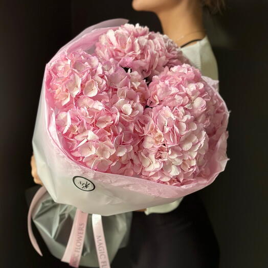 Монобукет из 5 розовых гортензий Клубничное мороженое🍧