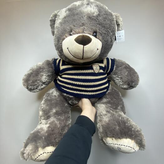 Soft toy "Gray bear in a sweater (I love you)"