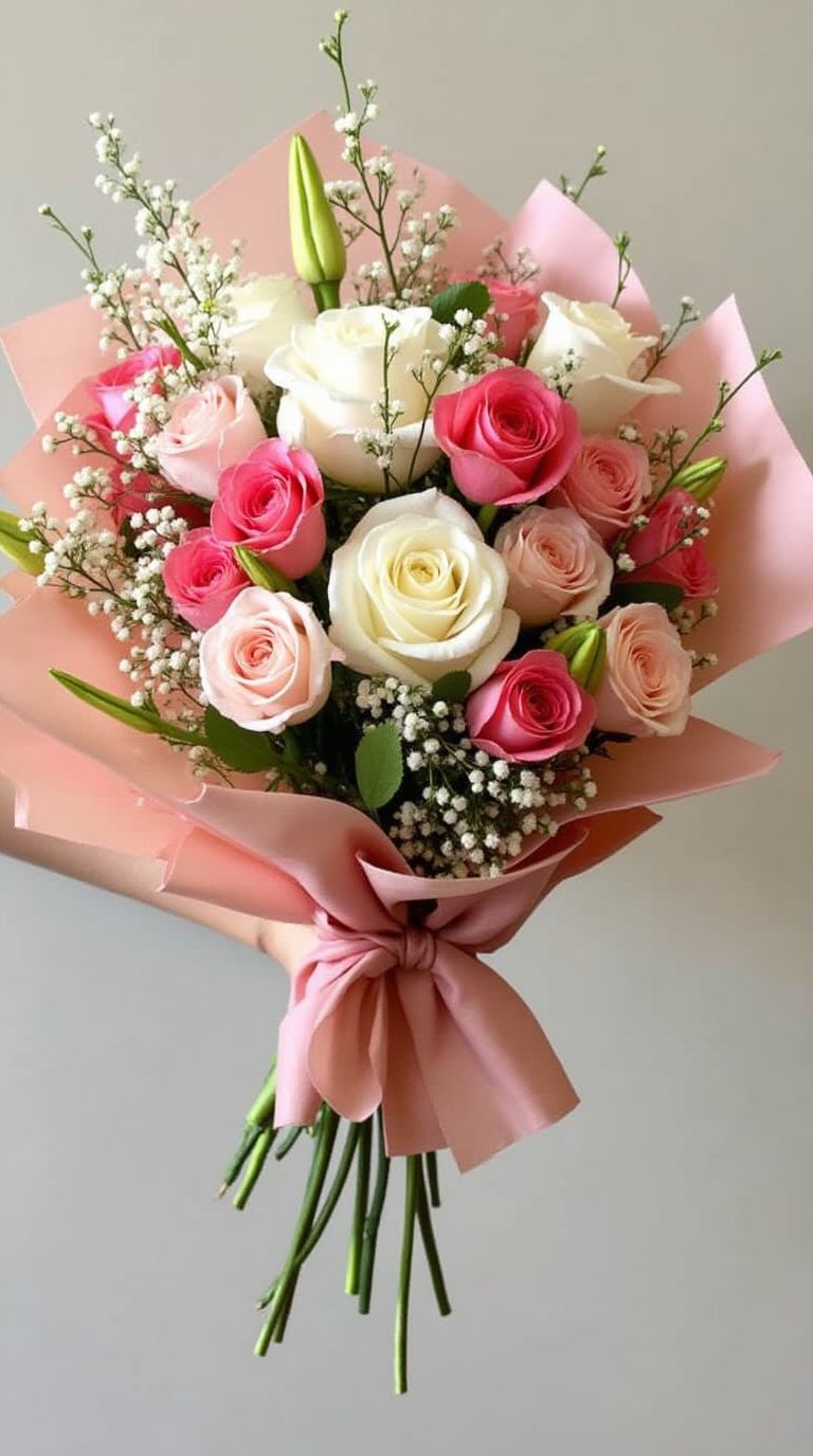 5 pink roses