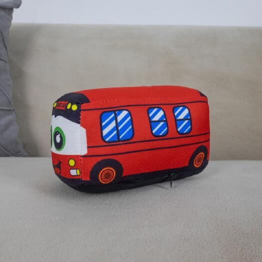 Soft toy velor school bus for girls as a gift Kidwow Red 20cm