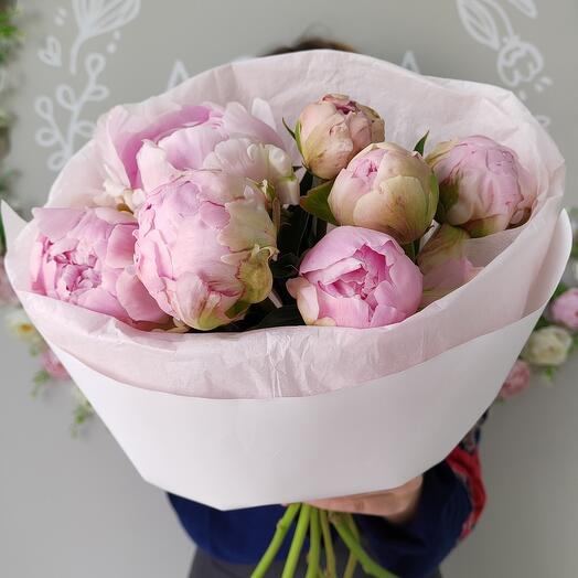 Букет из 7 розовых ПИОНОВ (25)