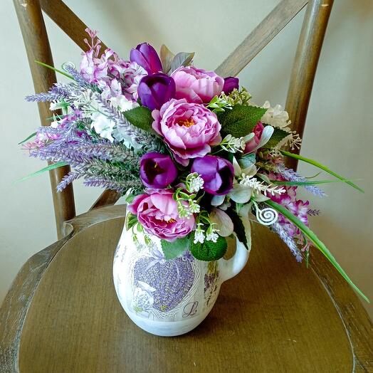 Kuvshin (decoupage) + artificial flowers