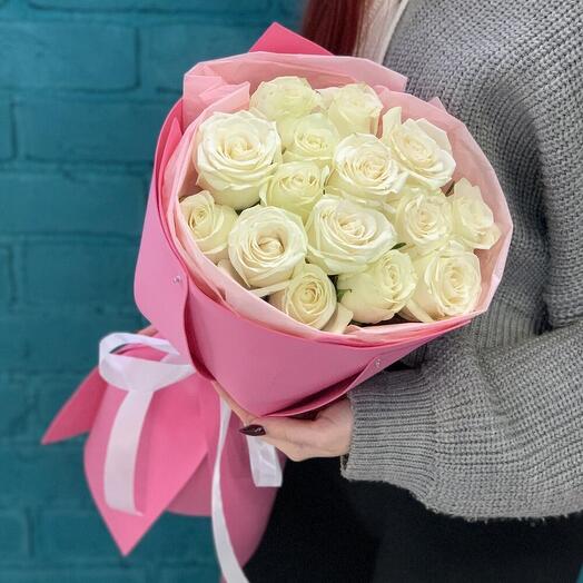 Bouquet of 15 white roses 40 cm