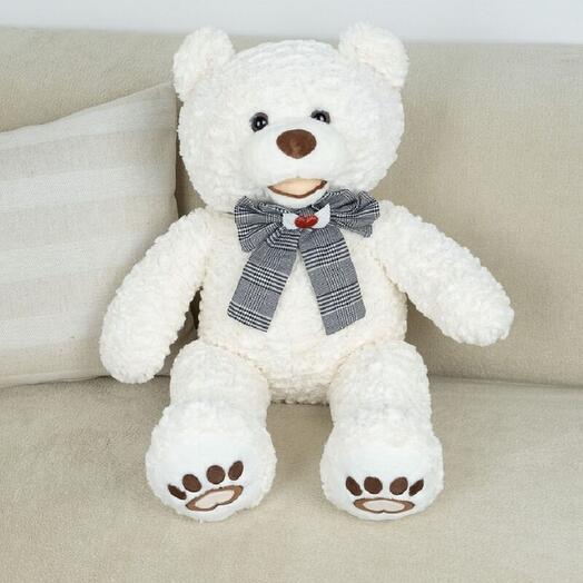 Мягкая игрушка Мишка с бантиком для девочек и мальчиков / Плюшевый Медведь для малышей KiDWoW  белый 65см