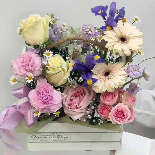 Box with flowers bright morning