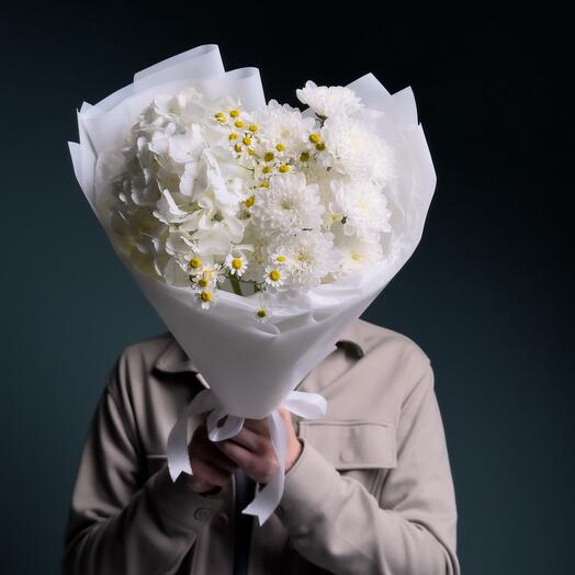 Delicate bouquet, hydrangea, chrysanthemum, chamomile