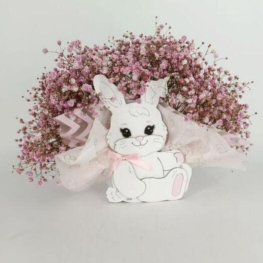 Bouquet of pink gypsophiles in a kashpo bunny
