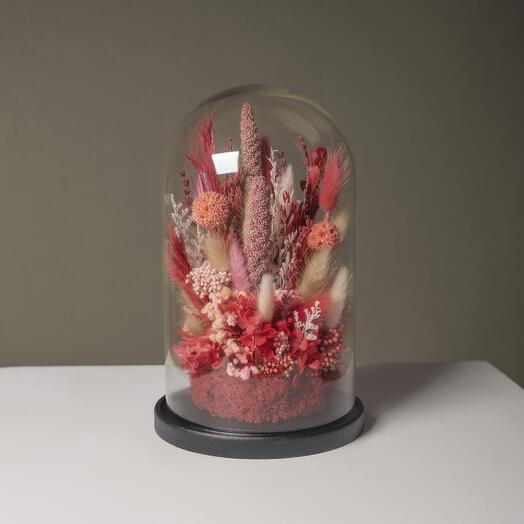 Композиция из стабилизированных цветов и сухоцветов в колбе 6