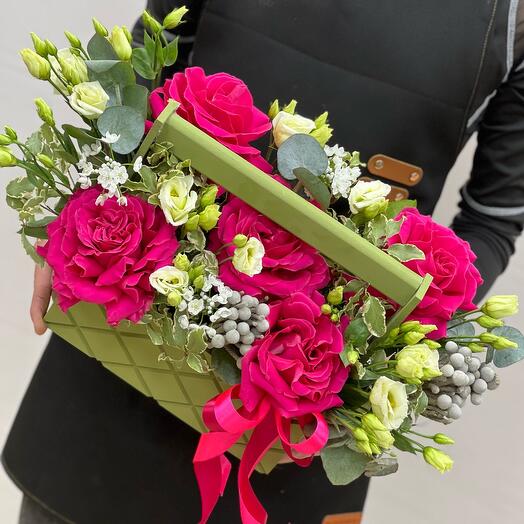 Wooden box with flowers
