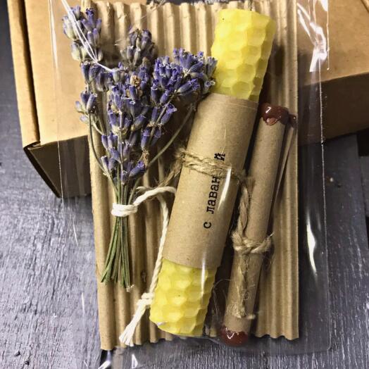 A pleasant souvenir "Magic Wind": a lavender candle to make a desire and a scroll with a wonderful prediction
