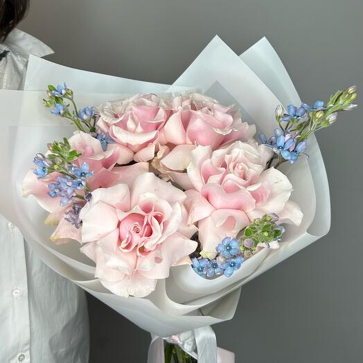 Bouquet French rose and blue oxypetalum