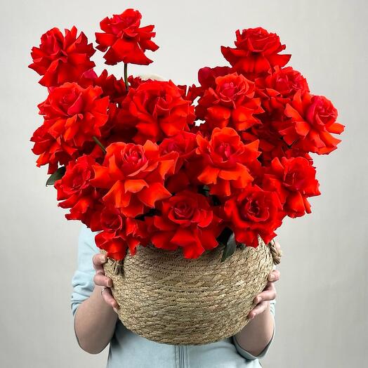 Basket of 35 red French roses bouquet 268 Buket in Moscow