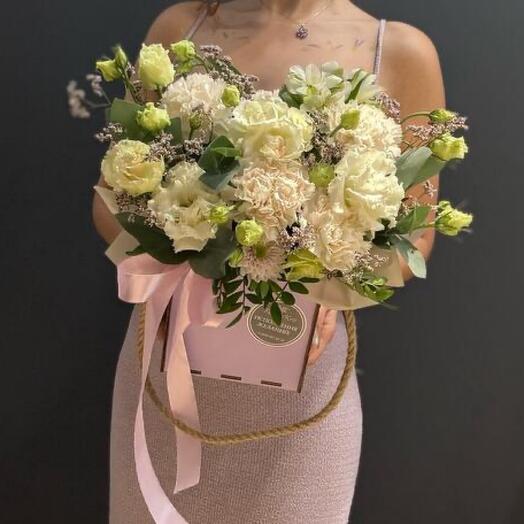 Delicate flowers in a lavender box