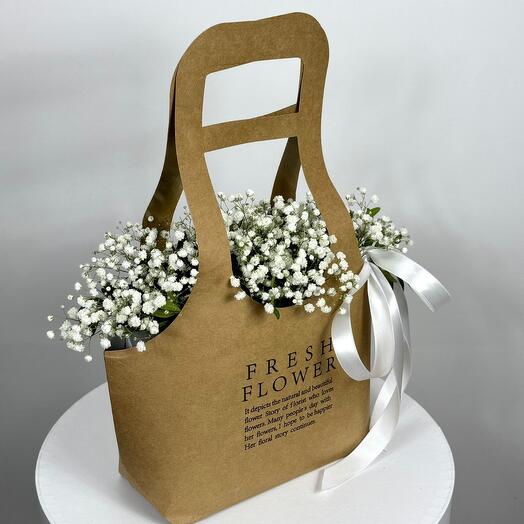 A handbag with gypsophila