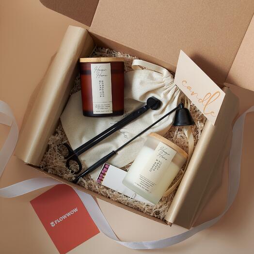 Подарочный набор на День Рождения для коллеги, подруги: ароматические свечи и аксессуары