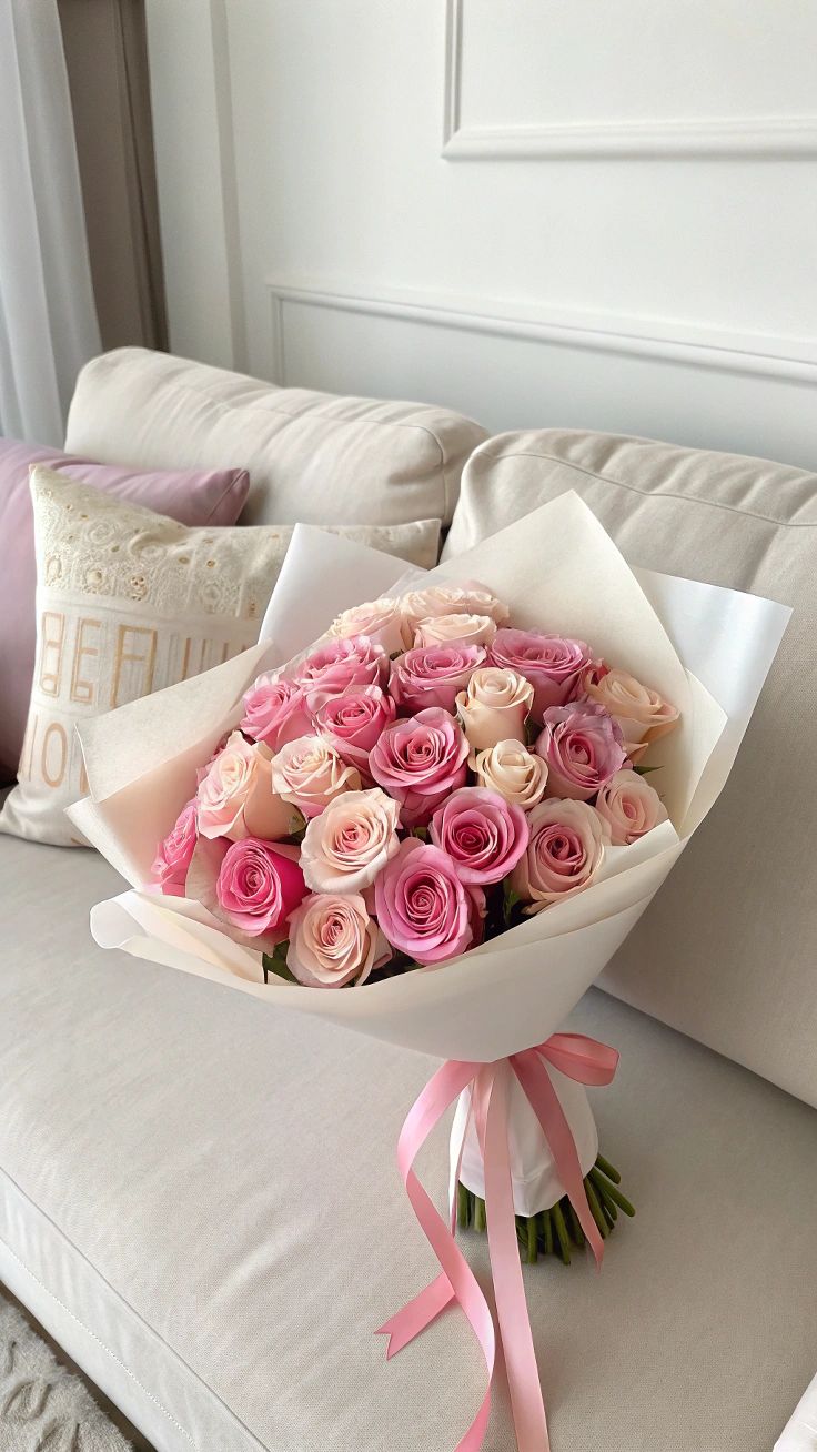 5 pink roses