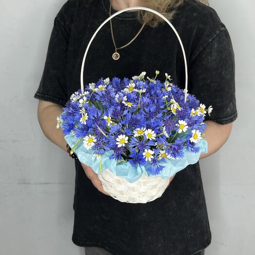 Васильки и ромашки в корзине (s)