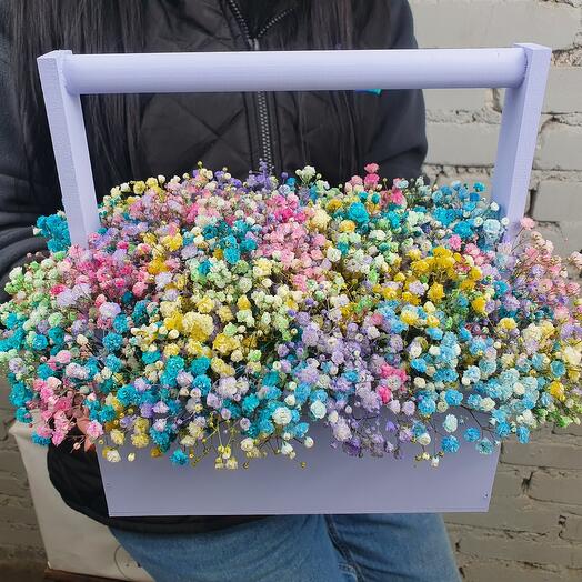 Composition 9 rainbow gypsophiles in a box