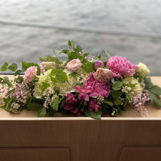 The composition with peonies