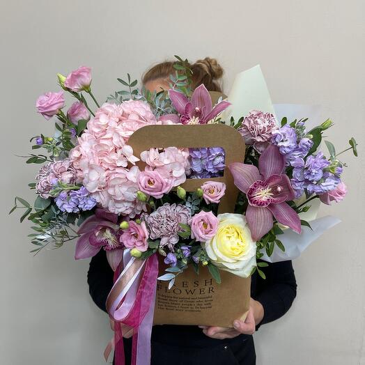 Flowers in a craft handbag