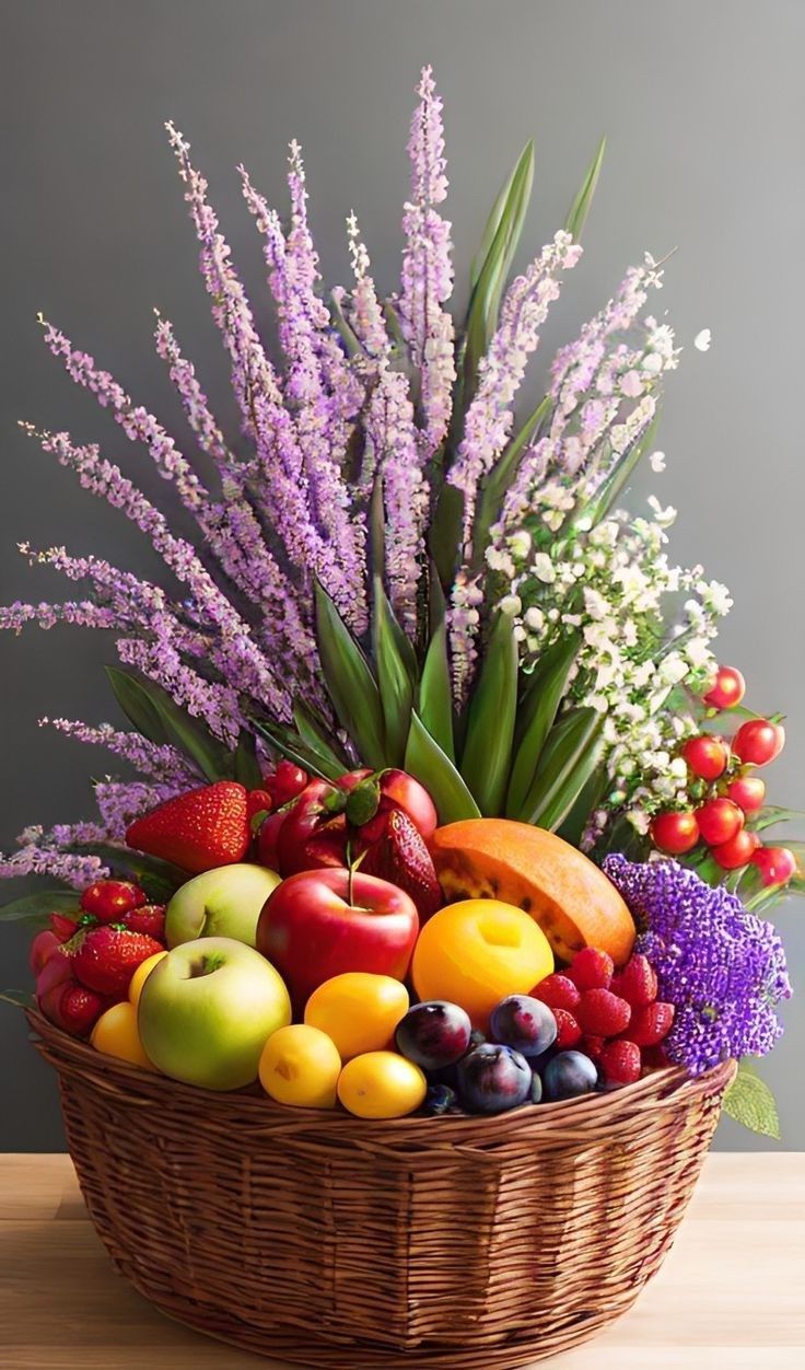 Свежий букет в корзине 🌿